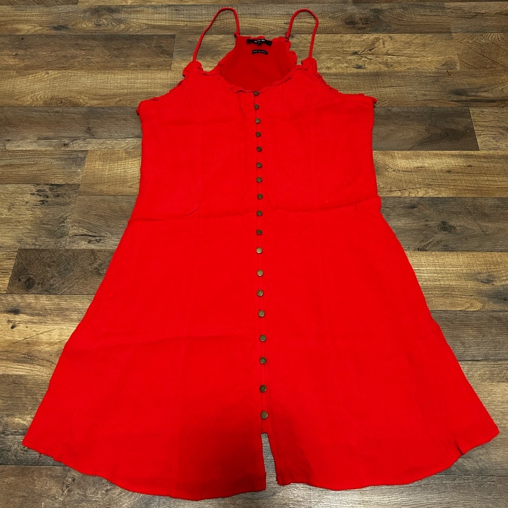 Miss Me Red Mini Dress with Button Front